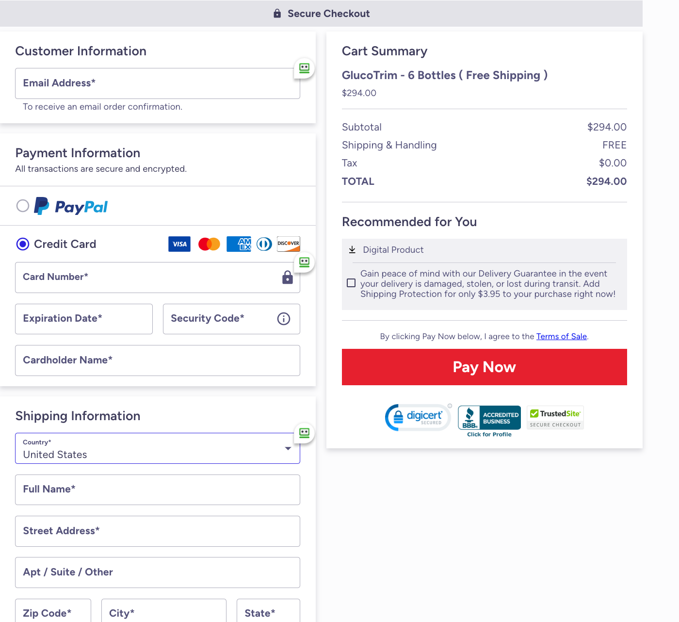 GlucoTrim Official Website Secure Order Page